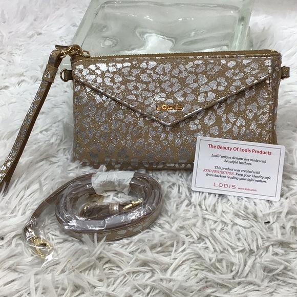 Lodi’s metallic Leopard Print Suede Wristlet Crossbody Wallet NWOT - Picture 1 of 14